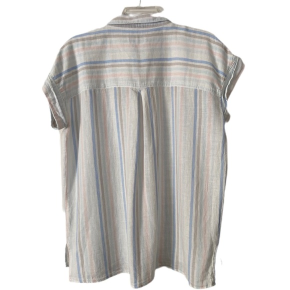 Per Se Linen Blend White with Pastel Stripes Casual Button Down Shirt Size L - Picture 2 of 12